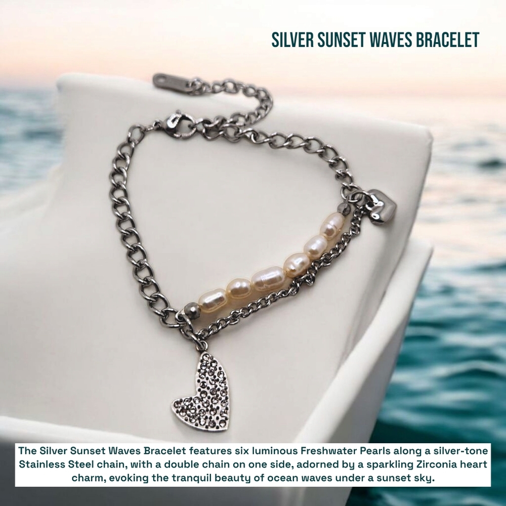 Freshwater Pearls, Stainless Steel chain heart charm bracelet